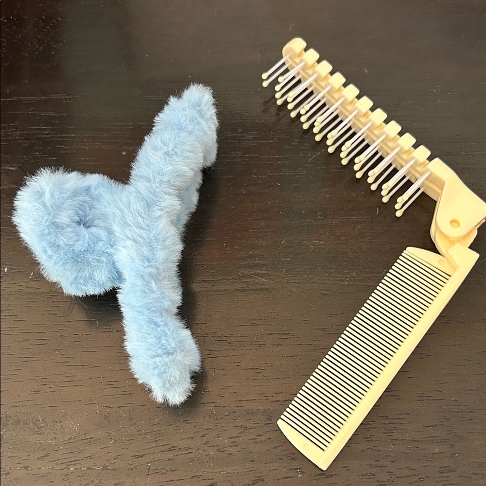 Kids Hair Brush and Comb Combo with Fluffy Hairclip